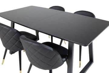 Spisegruppe Venture Home Inca spisegruppe uttrekkbar 160 cm rektangulær med 4 Velvet-stoler Svart - Møbler - Bord - Spisegruppe