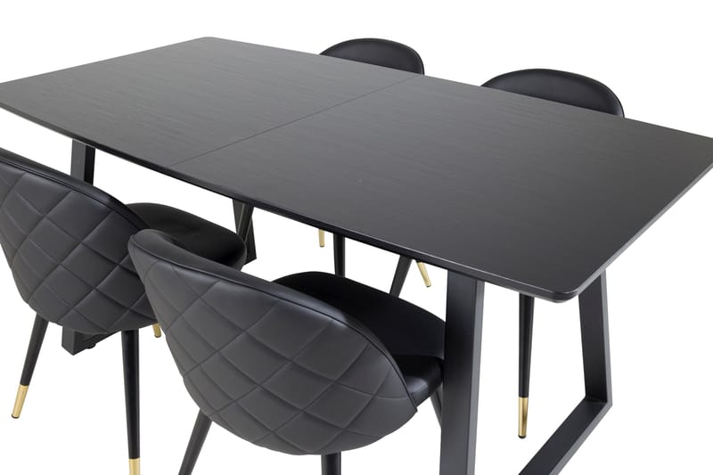 Spisegruppe Venture Home Inca spisegruppe uttrekkbar 160 cm rektangulær med 4 Velvet-stoler Svart - Møbler - Bord - Spisegruppe