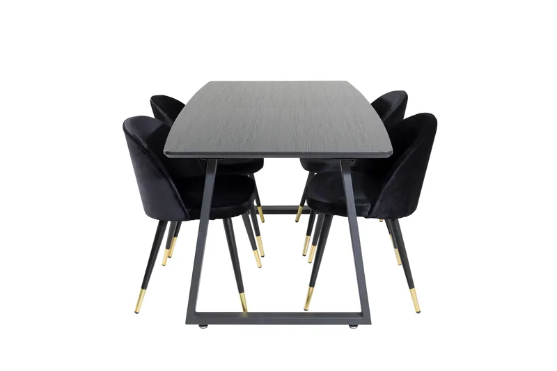 Spisegruppe Venture Home Inca spisegruppe uttrekkbar 160 cm rektangulær med 4 Velvet-stoler Svart2