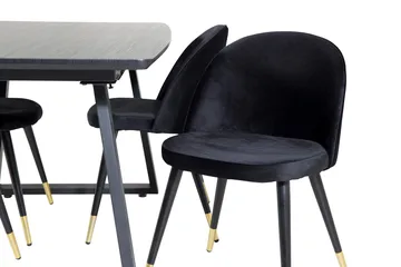 Spisegruppe Venture Home Inca spisegruppe uttrekkbar 160 cm rektangulær med 4 Velvet-stoler Svart2 - Møbler - Bord - Spisegruppe