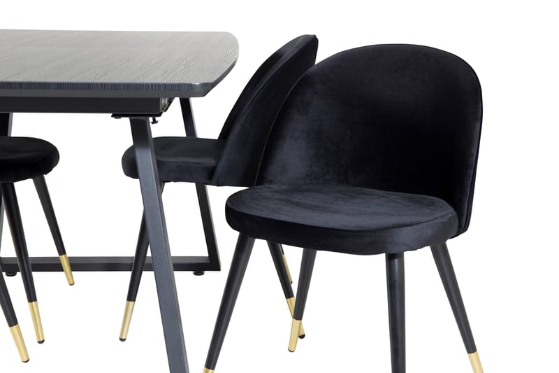 Spisegruppe Venture Home Inca spisegruppe uttrekkbar 160 cm rektangulær med 4 Velvet-stoler Svart2 - Møbler - Bord - Spisegruppe