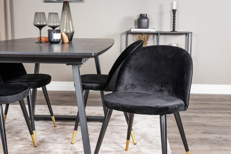 Spisegruppe Venture Home Inca spisegruppe uttrekkbar 160 cm rektangulær med 4 Velvet-stoler Svart2 - Møbler - Bord - Spisegruppe
