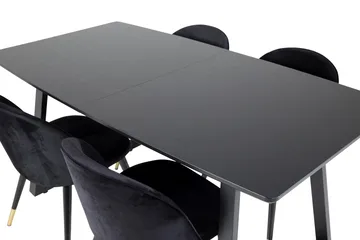 Spisegruppe Venture Home Inca spisegruppe uttrekkbar 160 cm rektangulær med 4 Velvet-stoler Svart2 - Møbler - Bord - Spisegruppe