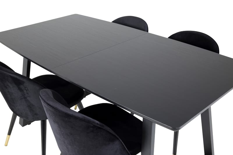 Spisegruppe Venture Home Inca spisegruppe uttrekkbar 160 cm rektangulær med 4 Velvet-stoler Svart2 - Møbler - Bord - Spisegruppe