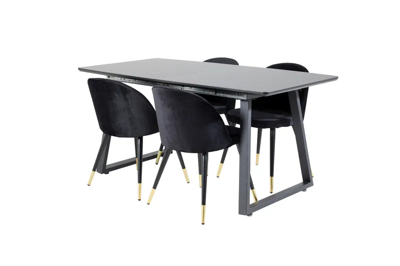 Spisegruppe Venture Home Inca spisegruppe uttrekkbar 160 cm rektangulær med 4 Velvet-stoler Svart2 - Møbler - Bord - Spisegruppe