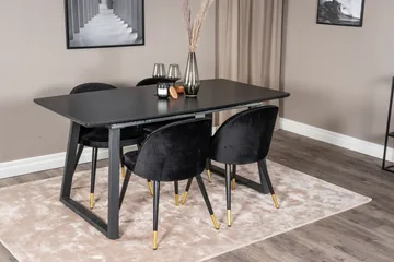 Spisegruppe Venture Home Inca spisegruppe uttrekkbar 160 cm rektangulær med 4 Velvet-stoler Svart2 - Møbler - Bord - Spisegruppe