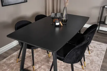 Spisegruppe Venture Home Inca spisegruppe uttrekkbar 160 cm rektangulær med 4 Velvet-stoler Svart2 - Møbler - Bord - Spisegruppe
