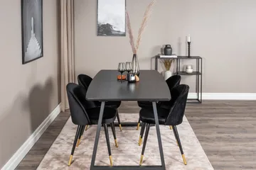 Spisegruppe Venture Home Inca spisegruppe uttrekkbar 160 cm rektangulær med 4 Velvet-stoler Svart2 - Møbler - Bord - Spisegruppe