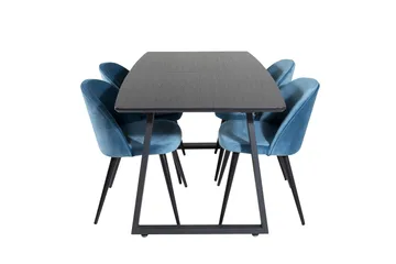 Spisegruppe Venture Home Inca spisegruppe uttrekkbar 160 cm rektangulær med 4 Velvet-stoler Svart/blå