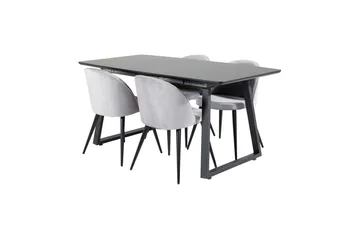 Spisegruppe Venture Home Inca spisegruppe uttrekkbar 160 cm rektangulær med 4 Velvet-stoler Svart/Lys grå - Møbler - Bord - Spisegruppe