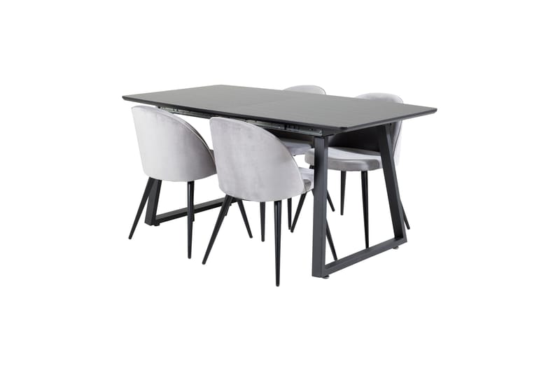 Spisegruppe Venture Home Inca spisegruppe uttrekkbar 160 cm rektangulær med 4 Velvet-stoler Svart/Lys grå - Møbler - Bord - Spisegruppe