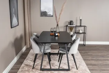 Spisegruppe Venture Home Inca spisegruppe uttrekkbar 160 cm rektangulær med 4 Velvet-stoler Svart/Lys grå - Møbler - Bord - Spisegruppe