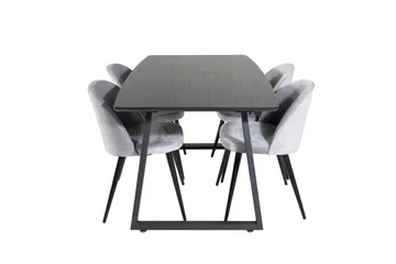 Spisegruppe Venture Home Inca spisegruppe uttrekkbar 160 cm rektangulær med 4 Velvet-stoler Svart/Lys grå
