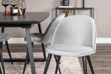 Spisegruppe Venture Home Inca spisegruppe uttrekkbar 160 cm rektangulær med 4 Velvet-stoler Svart/Lys grå - Møbler - Bord - Spisegruppe