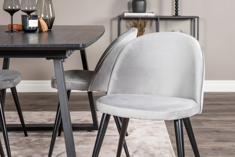 Spisegruppe Venture Home Inca spisegruppe uttrekkbar 160 cm rektangulær med 4 Velvet-stoler Svart/Lys grå - Møbler - Bord - Spisegruppe