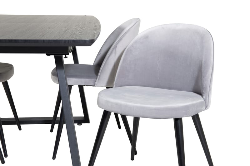 Spisegruppe Venture Home Inca spisegruppe uttrekkbar 160 cm rektangulær med 4 Velvet-stoler Svart/Lys grå - Møbler - Bord - Spisegruppe