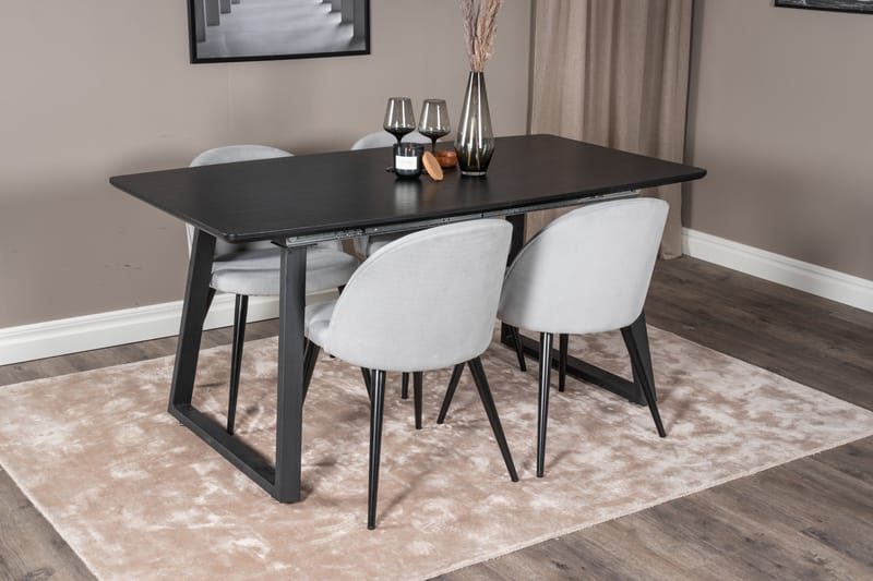 Spisegruppe Venture Home Inca spisegruppe uttrekkbar 160 cm rektangulær med 4 Velvet-stoler Svart/lysegrå 2 - Møbler - Bord - Spisegruppe