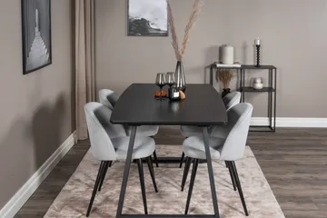 Spisegruppe Venture Home Inca spisegruppe uttrekkbar 160 cm rektangulær med 4 Velvet-stoler Svart/lysegrå 2 - Møbler - Bord - Spisegruppe