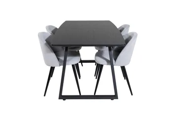 Spisegruppe Venture Home Inca spisegruppe uttrekkbar 160 cm rektangulær med 4 Velvet-stoler Svart/lysegrå 2