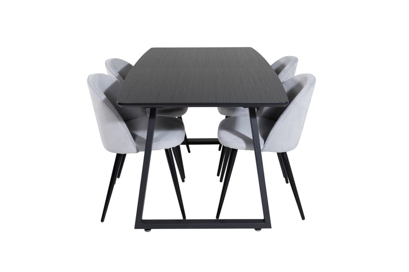 Spisegruppe Venture Home Inca spisegruppe uttrekkbar 160 cm rektangulær med 4 Velvet-stoler Svart/lysegrå 2