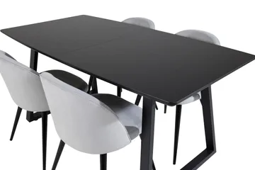 Spisegruppe Venture Home Inca spisegruppe uttrekkbar 160 cm rektangulær med 4 Velvet-stoler Svart/lysegrå 2 - Møbler - Bord - Spisegruppe