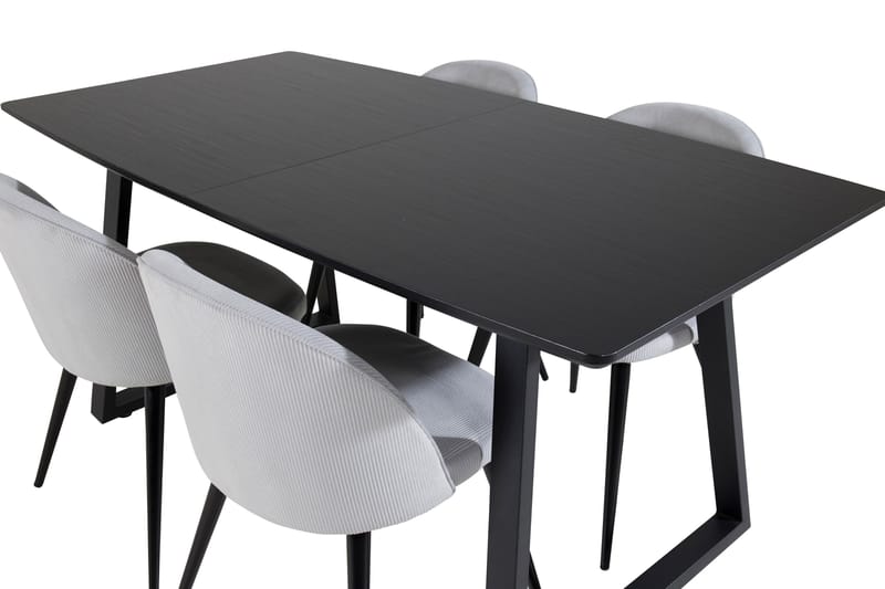 Spisegruppe Venture Home Inca spisegruppe uttrekkbar 160 cm rektangulær med 4 Velvet-stoler Svart/lysegrå 2 - Møbler - Bord - Spisegruppe