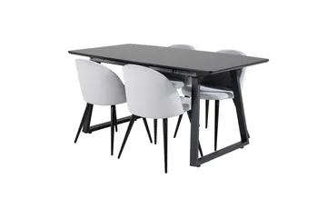 Spisegruppe Venture Home Inca spisegruppe uttrekkbar 160 cm rektangulær med 4 Velvet-stoler Svart/lysegrå 2 - Møbler - Bord - Spisegruppe