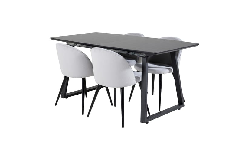 Spisegruppe Venture Home Inca spisegruppe uttrekkbar 160 cm rektangulær med 4 Velvet-stoler Svart/lysegrå 2 - Møbler - Bord - Spisegruppe
