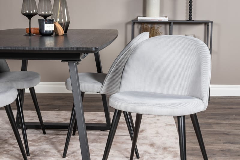 Spisegruppe Venture Home Inca spisegruppe uttrekkbar 160 cm rektangulær med 4 Velvet-stoler Svart/lysegrå 2 - Møbler - Bord - Spisegruppe