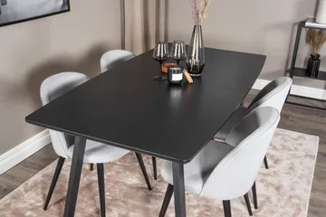Spisegruppe Venture Home Inca spisegruppe uttrekkbar 160 cm rektangulær med 4 Velvet-stoler Svart/lysegrå 2 - Møbler - Bord - Spisegruppe