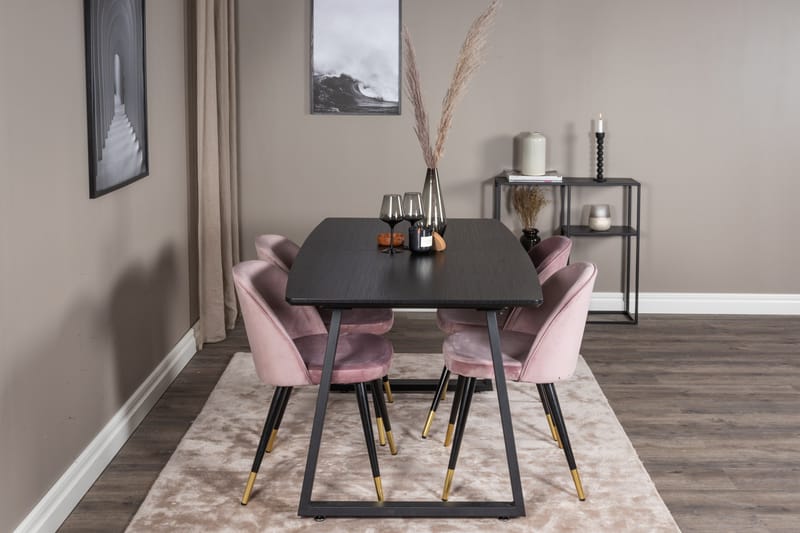 Spisegruppe Venture Home Inca spisegruppe uttrekkbar 160 cm rektangulær med 4 Velvet-stoler Svart/rosa - Møbler - Bord - Spisegruppe