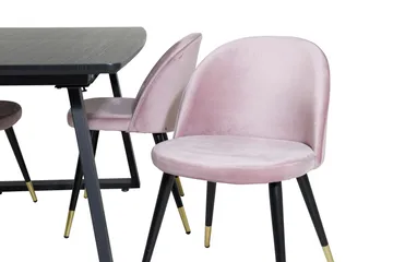 Spisegruppe Venture Home Inca spisegruppe uttrekkbar 160 cm rektangulær med 4 Velvet-stoler Svart/rosa - Møbler - Bord - Spisegruppe