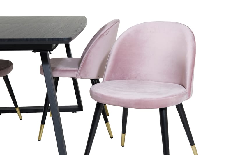 Spisegruppe Venture Home Inca spisegruppe uttrekkbar 160 cm rektangulær med 4 Velvet-stoler Svart/rosa - Møbler - Bord - Spisegruppe