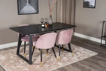 Spisegruppe Venture Home Inca spisegruppe uttrekkbar 160 cm rektangulær med 4 Velvet-stoler Svart/rosa - Møbler - Bord - Spisegruppe