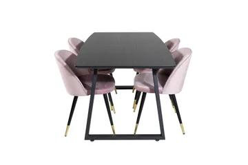Spisegruppe Venture Home Inca spisegruppe uttrekkbar 160 cm rektangulær med 4 Velvet-stoler Svart/rosa