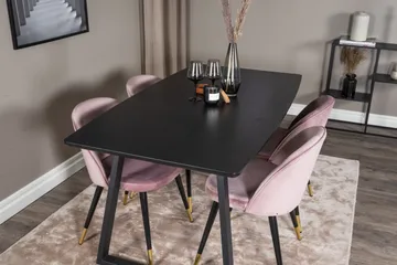 Spisegruppe Venture Home Inca spisegruppe uttrekkbar 160 cm rektangulær med 4 Velvet-stoler Svart/rosa - Møbler - Bord - Spisegruppe