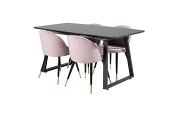 Spisegruppe Venture Home Inca spisegruppe uttrekkbar 160 cm rektangulær med 4 Velvet-stoler Svart/rosa - Møbler - Bord - Spisegruppe