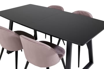 Spisegruppe Venture Home Inca spisegruppe uttrekkbar 160 cm rektangulær med 4 Velvet-stoler Svart/rosa2 - Møbler - Bord - Spisegruppe