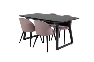 Spisegruppe Venture Home Inca spisegruppe uttrekkbar 160 cm rektangulær med 4 Velvet-stoler Svart/rosa2 - Møbler - Bord - Spisegruppe