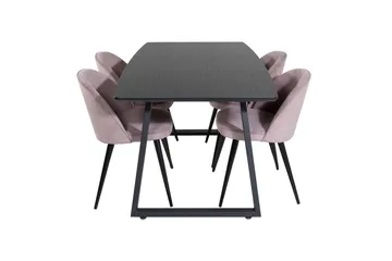 Spisegruppe Venture Home Inca spisegruppe uttrekkbar 160 cm rektangulær med 4 Velvet-stoler Svart/rosa2