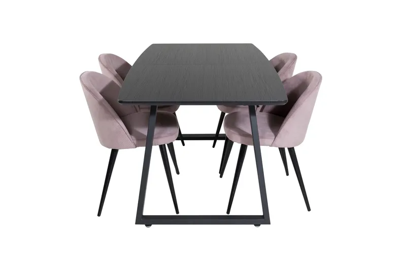 Spisegruppe Venture Home Inca spisegruppe uttrekkbar 160 cm rektangulær med 4 Velvet-stoler Svart/rosa2