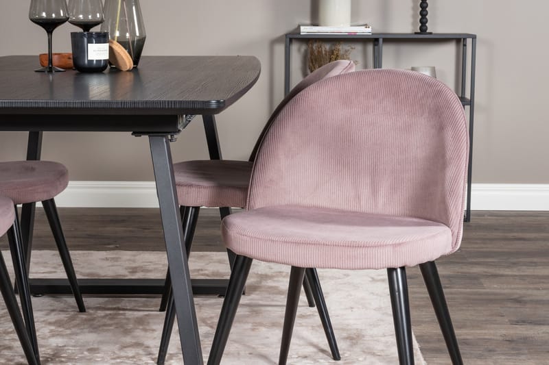 Spisegruppe Venture Home Inca spisegruppe uttrekkbar 160 cm rektangulær med 4 Velvet-stoler Svart/rosa2 - Møbler - Bord - Spisegruppe