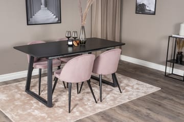 Spisegruppe Venture Home Inca spisegruppe uttrekkbar 160 cm rektangulær med 4 Velvet-stoler Svart/rosa2 - Møbler - Bord - Spisegruppe