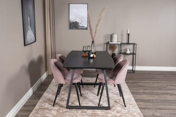 Spisegruppe Venture Home Inca spisegruppe uttrekkbar 160 cm rektangulær med 4 Velvet-stoler Svart/rosa2 - Møbler - Bord - Spisegruppe