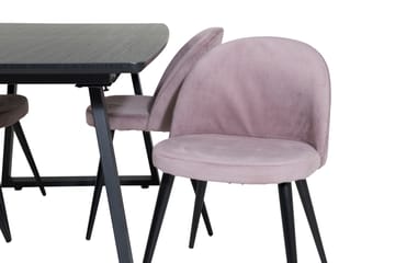 Spisegruppe Venture Home Inca spisegruppe uttrekkbar 160 cm rektangulær med 4 Velvet-stoler Svart/rosa2 - Møbler - Bord - Spisegruppe