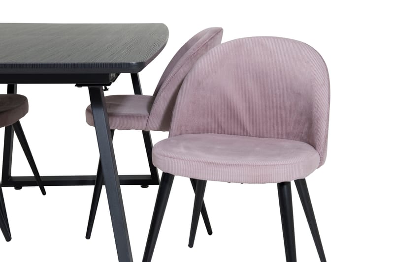 Spisegruppe Venture Home Inca spisegruppe uttrekkbar 160 cm rektangulær med 4 Velvet-stoler Svart/rosa2 - Møbler - Bord - Spisegruppe