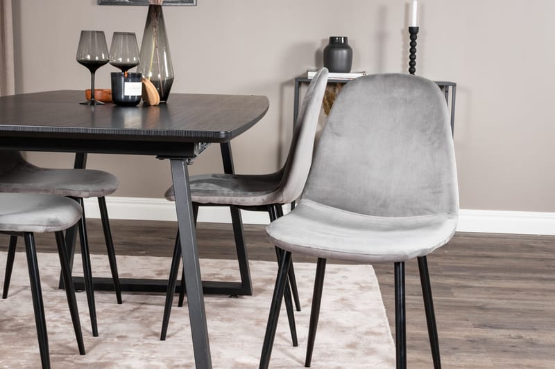Spisegruppe Venture Home Inca spisegruppe uttrekkbar 160 cm rektangulær med 4 Polar-stoler Svart/Lys grå - Møbler - Bord - Spisegruppe
