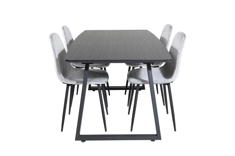 Spisegruppe Venture Home Inca spisegruppe uttrekkbar 160 cm rektangulær med 4 Polar-stoler Svart/grå