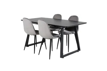 Spisegruppe Venture Home Inca spisegruppe uttrekkbar 160 cm rektangulær med 4 Polar-stoler Svart/Lys grå - Møbler - Bord - Spisegruppe