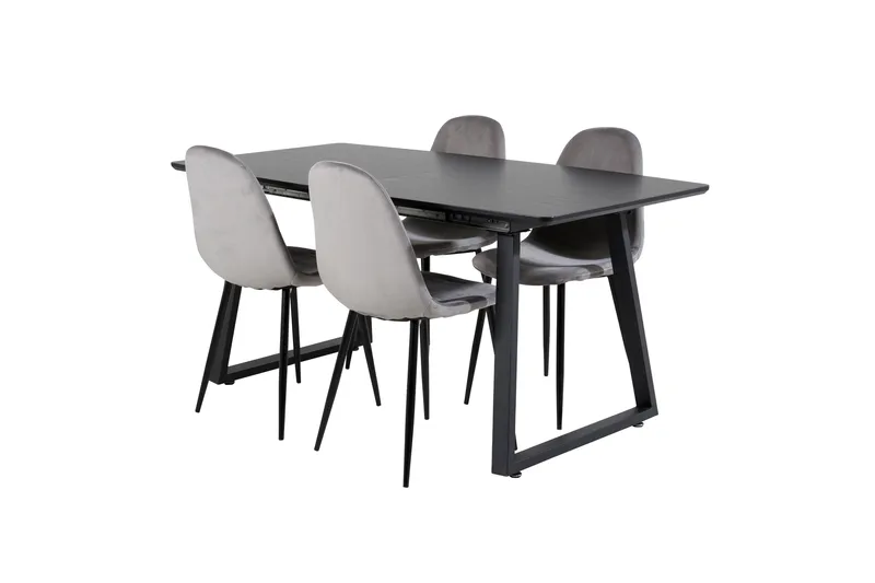 Spisegruppe Venture Home Inca spisegruppe uttrekkbar 160 cm rektangulær med 4 Polar-stoler Svart/Lys grå - Møbler - Bord - Spisegruppe